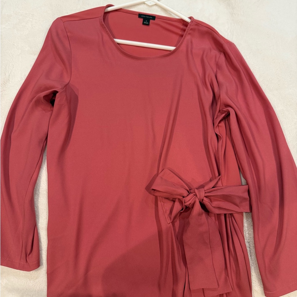 Ann Taylor Rose Pink Long Sleeve Top with Side Tie